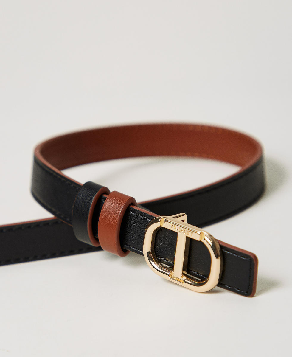Reversible belt with Oval T Two-tone "Leather" Brown / Black Girl 251GJ5011_06228_03