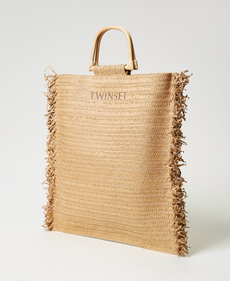 Frayed faux straw shopper bag Natural Beige Woman 251LB7AEE_12129_02
