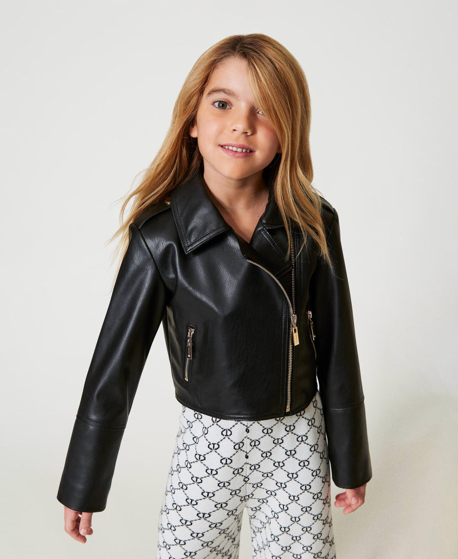 Bikerjacke aus Lederimitat Schwarz Mädchen 251GJ2561_00006_04