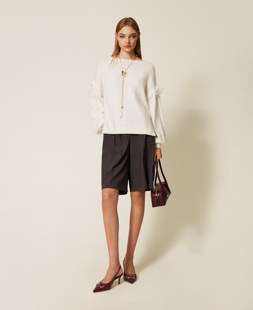Pull en angora m&eacute;lang&eacute; avec plumes Blanc Neige Femme 252TT3185_00282_01
