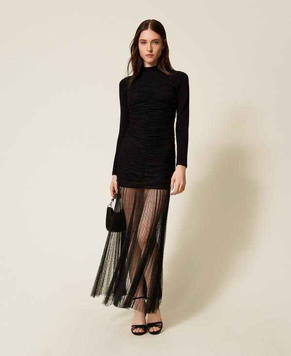 Vestido largo de punto y tul