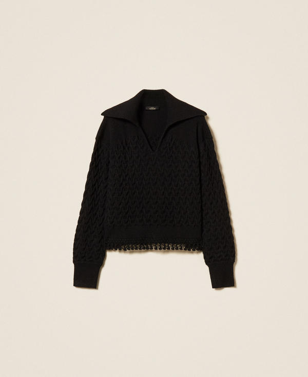 Pullover mit Zopfmuster und H&auml;keldetails