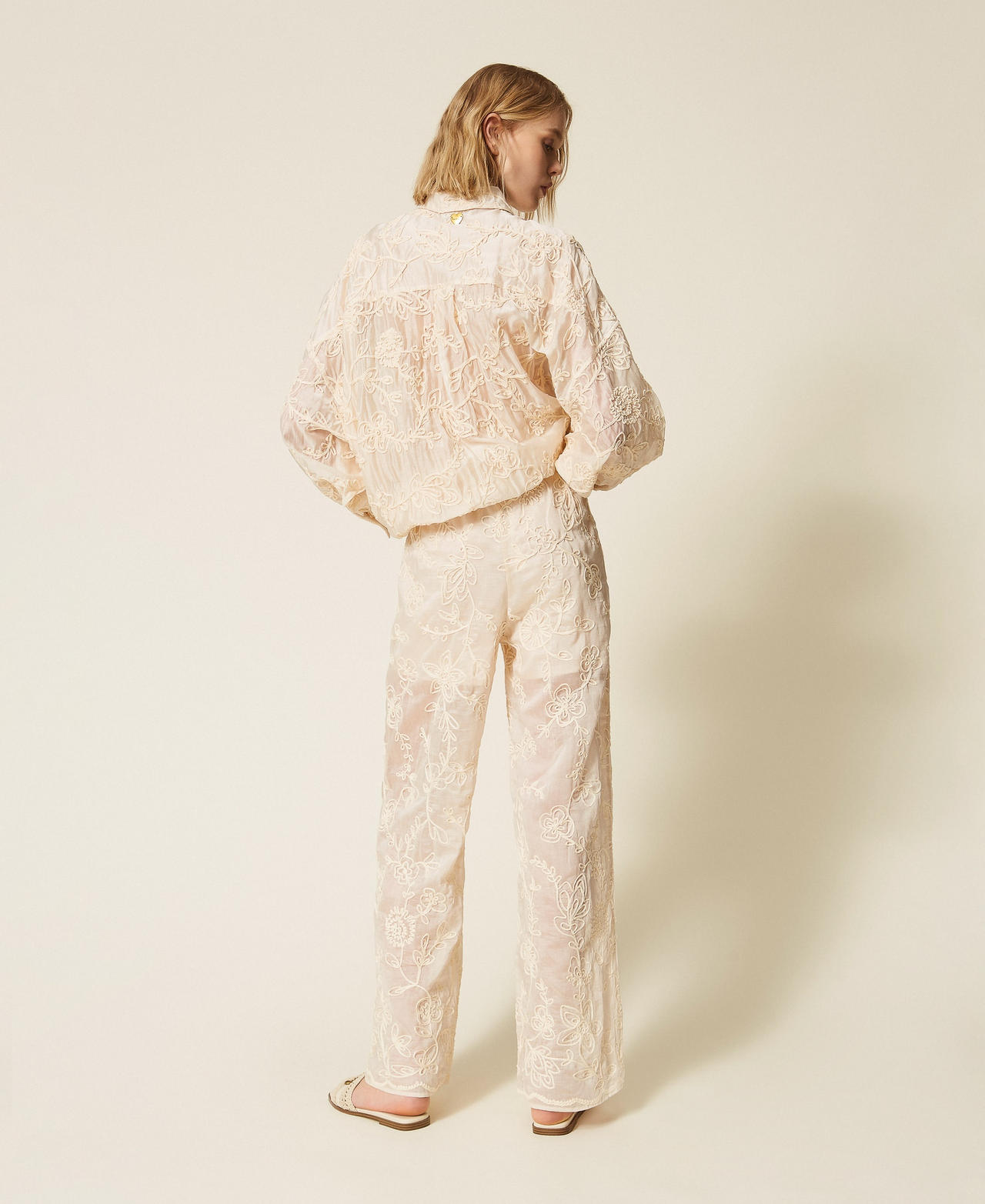 Muslin trousers with Cornely embroidery Parchment White Woman 261LB2UCC_00461_03