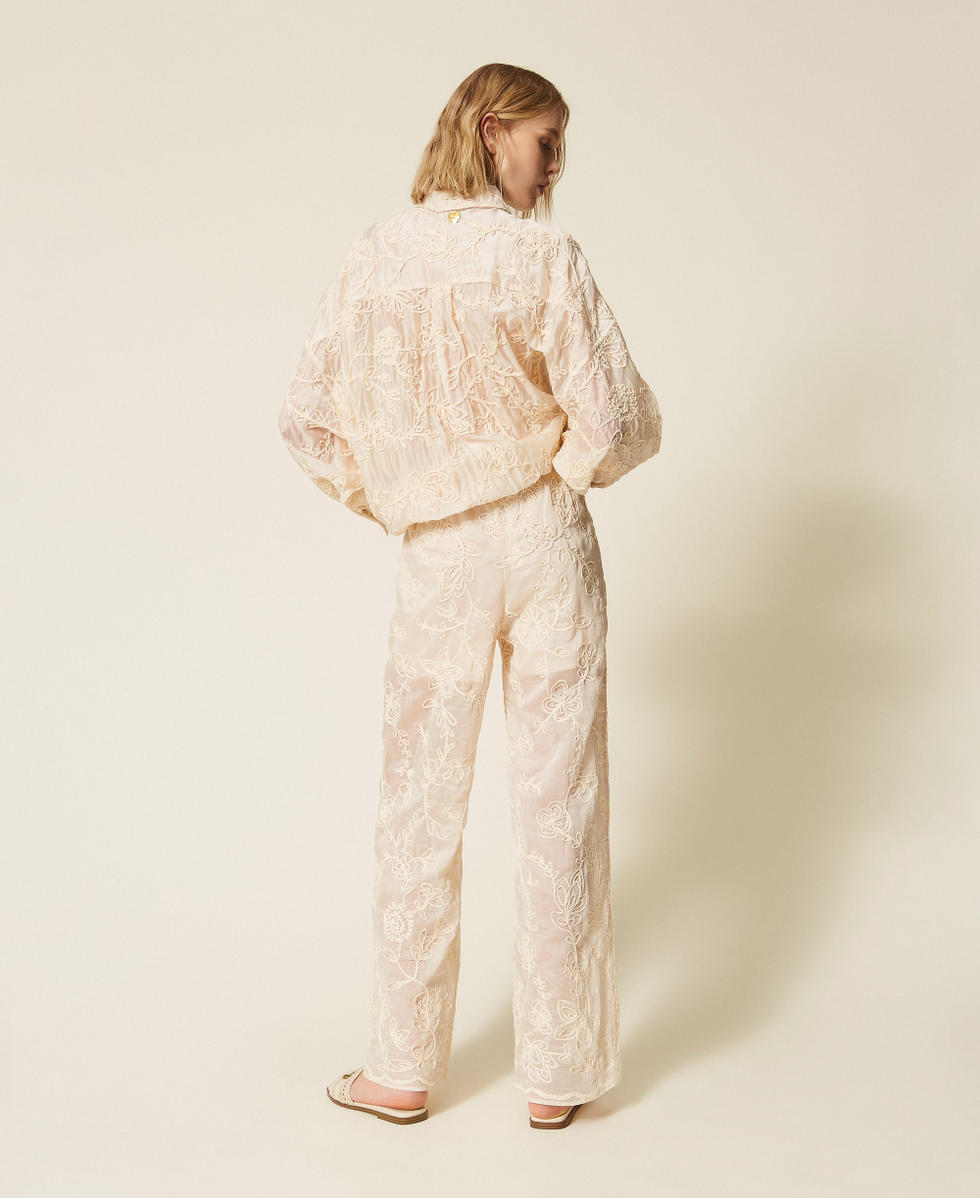 Pantalon en mousseline avec broderie Cornely Blanc Parchemin Femme 261LB2UCC_00461_03