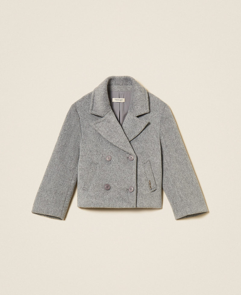 Double breasted wool cloth caban Mid Grey Melange Girl 262GJ2061_12838_S0