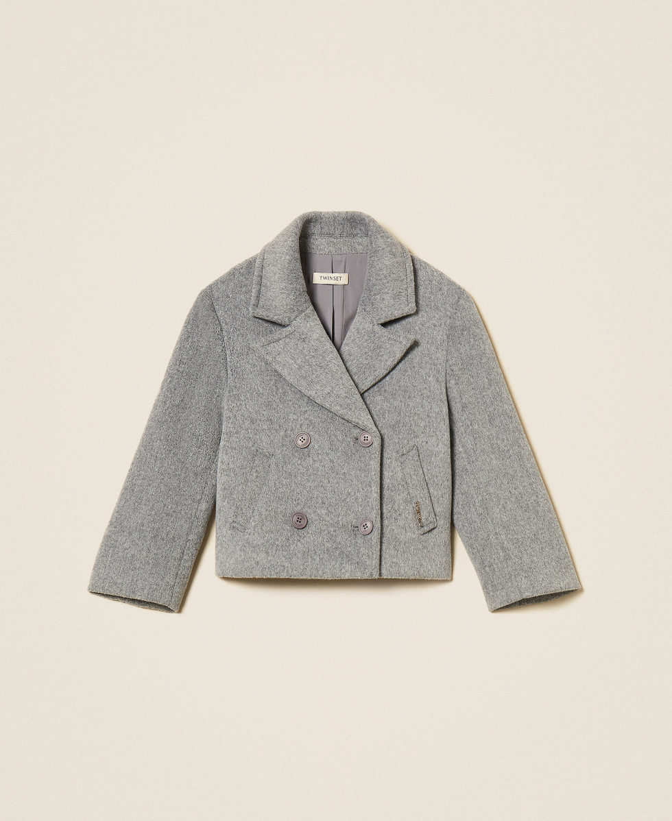 Caban crois&eacute; en drap Gris Moyen Chin&eacute; Fille 262GJ2061_12838_S0