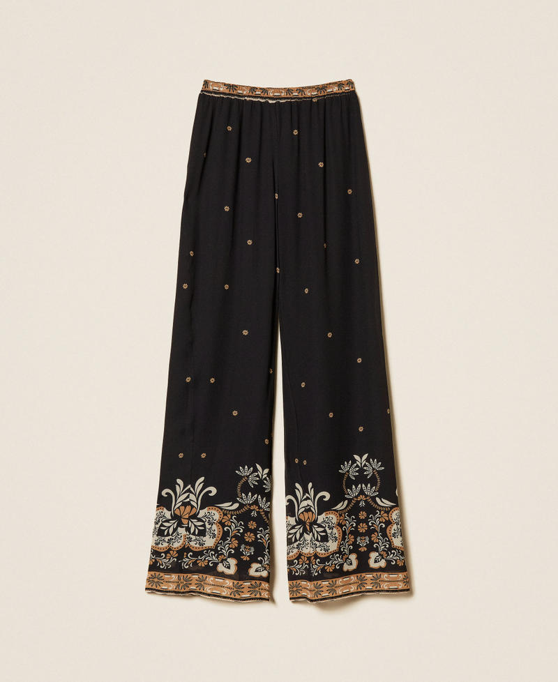 Georgette wide printed trousers Black Foulard Print Woman 261LB2LDD_13225_S0