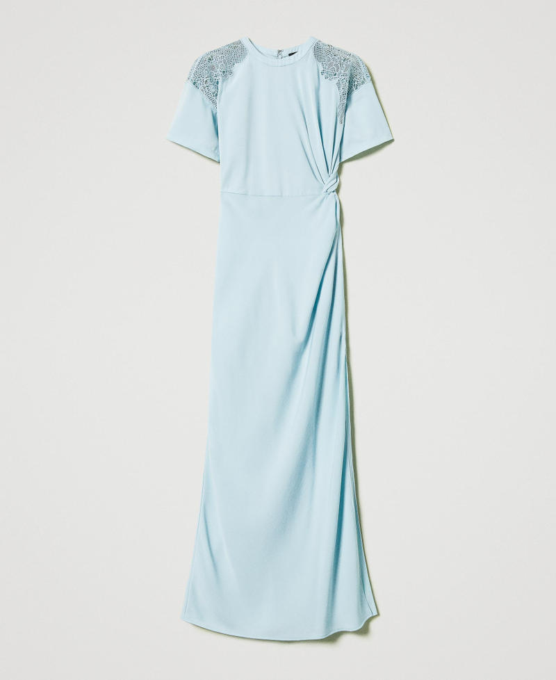 Long twill dress with embroidery Light Canal Blue Woman 251AP2420_12134_S0