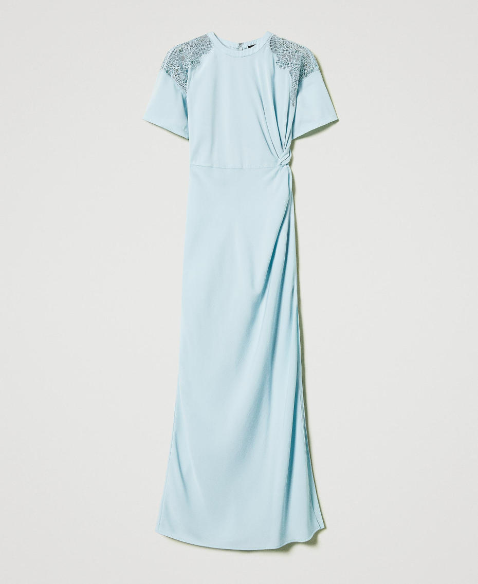 Long twill dress with embroidery Light Canal Blue Woman 251AP2420_12134_S0