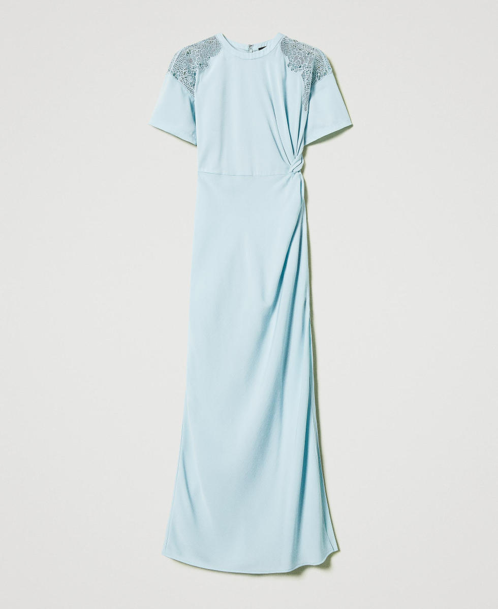 Long twill dress with embroidery Light Canal Blue Woman 251AP2420_12134_S0