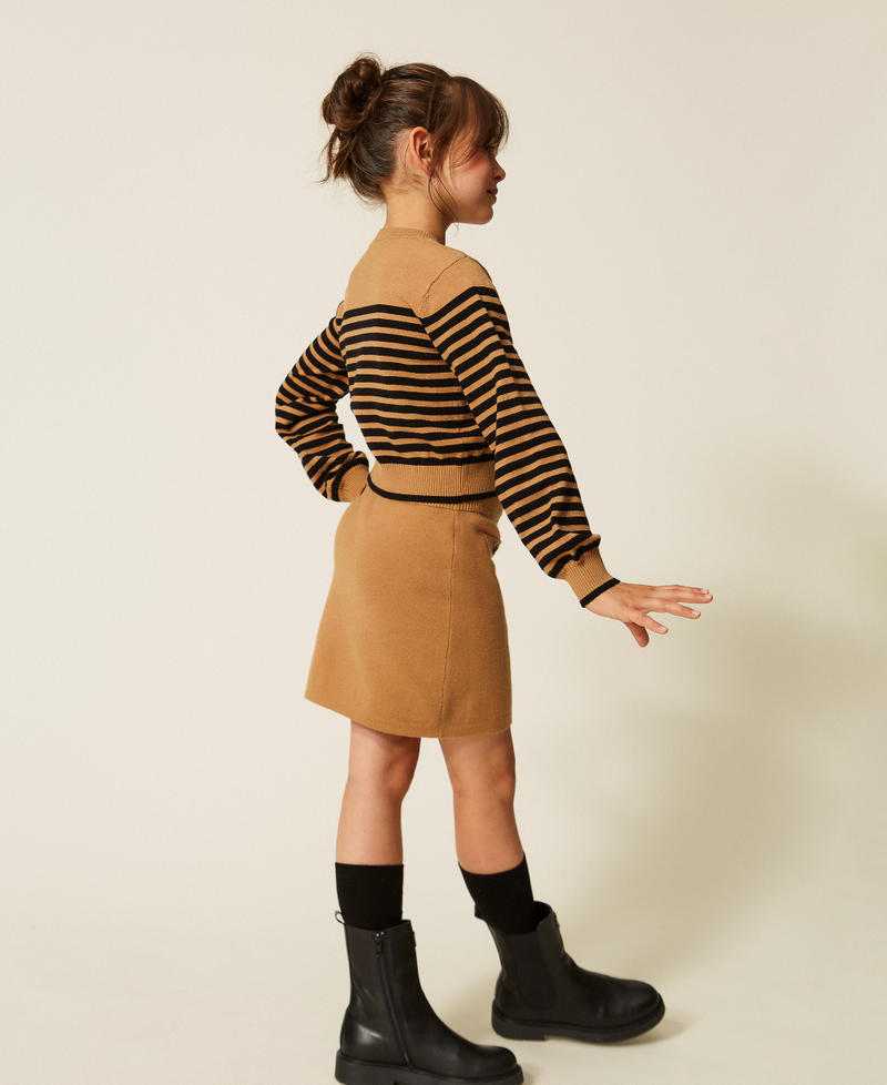 Short knit skirt with buttons  "Iced Coffee" Brown/Black Stripes Girl 262GJ3032_13772_02