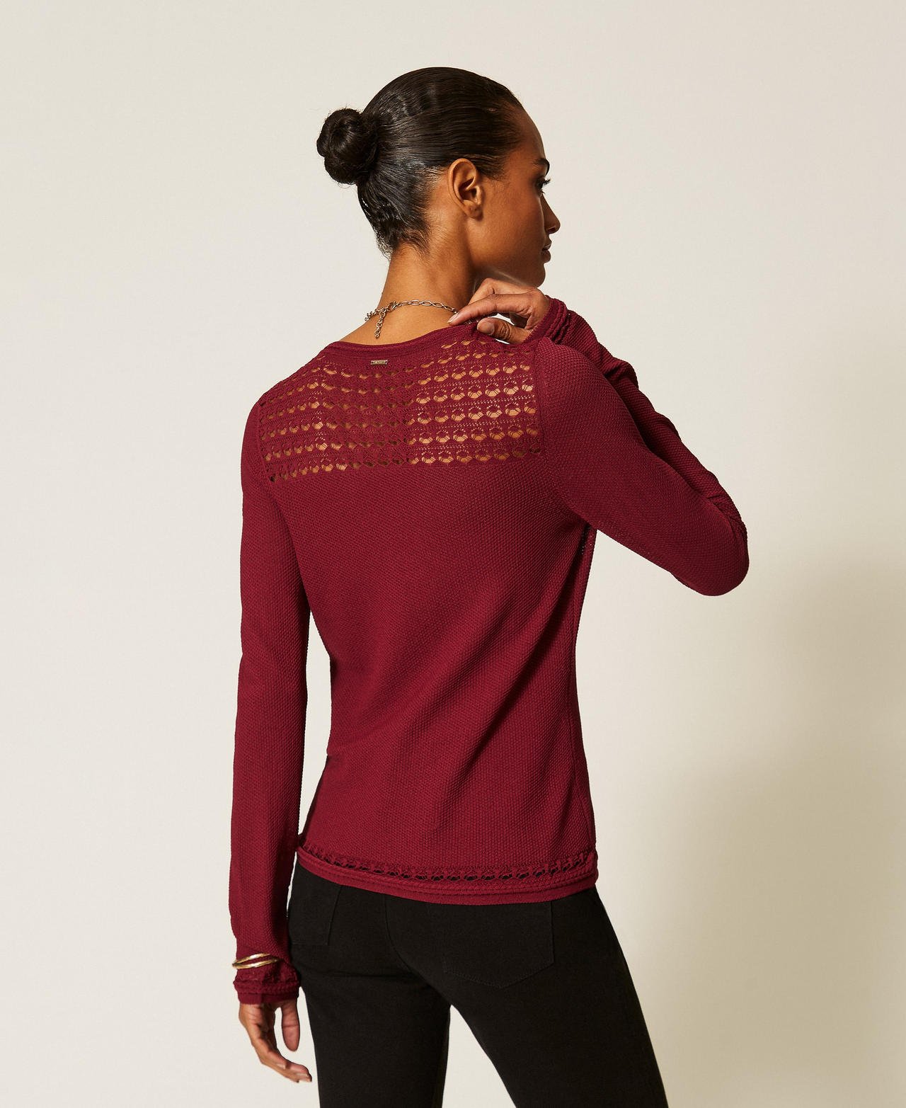 Pull ras-du-cou avec torsades Bordeaux Femme 262TP3Q21_00020_03