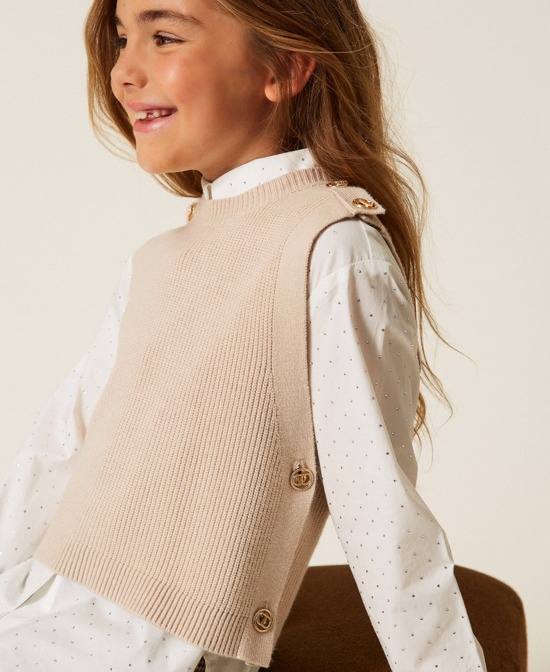 Sleeveless knit jumper with Oval T buttons Biscuit Beige Girl 252GJ3062_10884_04