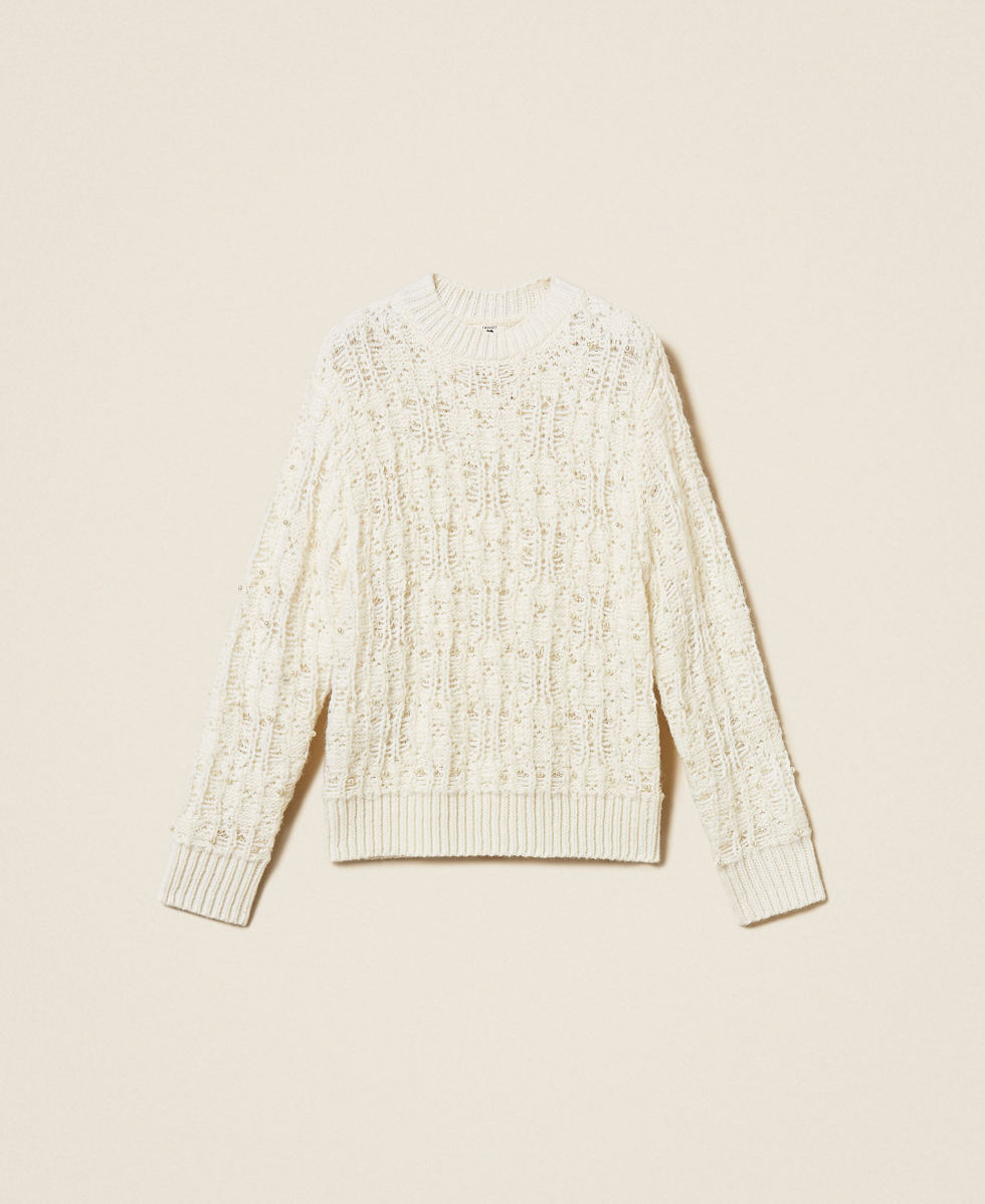 Crew neck jumper with pearls Mother Of Pearl Woman 262LI3TAA_00059_S0