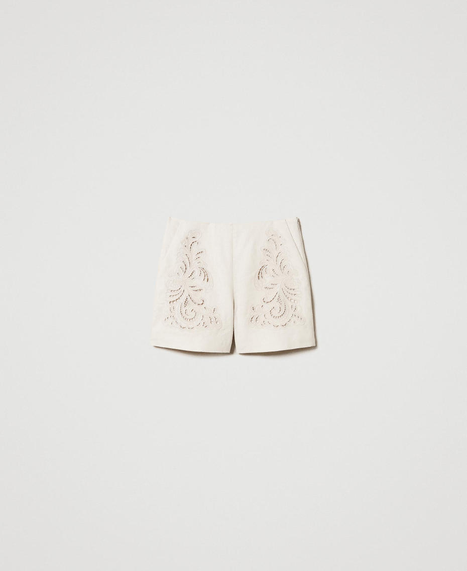 Linen blend shorts with embroidery Mother Of Pearl Woman 251TP2162_00059_S0
