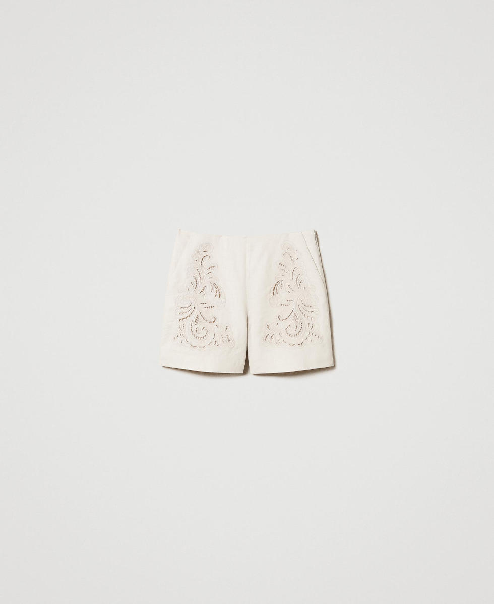 Short en lin mélangé avec broderie