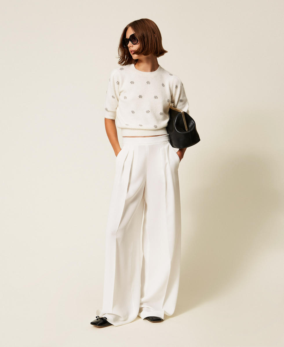 Pull en angora m&eacute;lang&eacute; avec broderie Blanc Neige Femme 252TT3181_00282_01