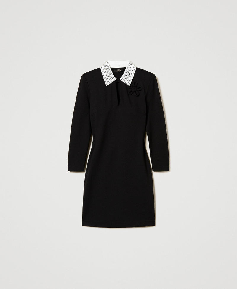 Short dress with collar and rhinestones Black Woman 251AP2531_00006_S0