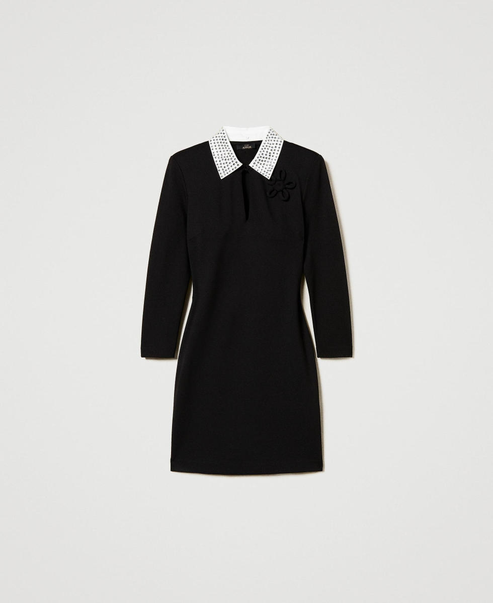 Robe courte avec col et strass Noir Femme 251AP2531_00006_S0