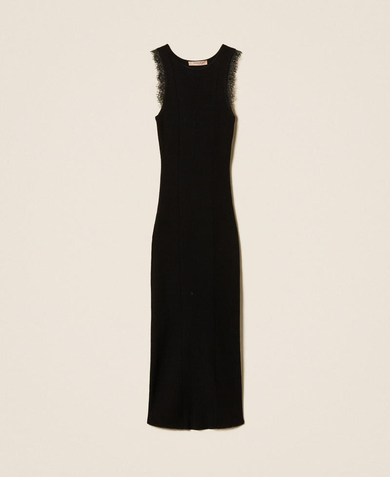 Midi knit dress with lace Black Woman 262TP3393_00006_S0