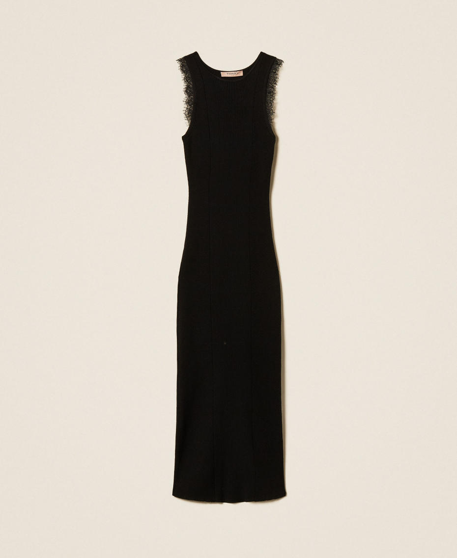 Midi knit dress with lace Black Woman 262TP3393_00006_S0