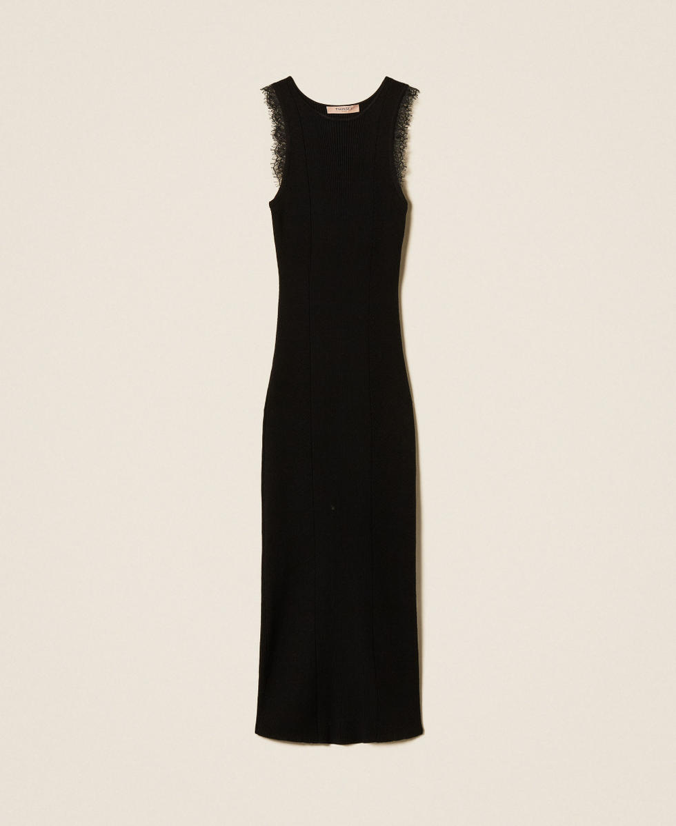 Midi knit dress with lace Black Woman 262TP3393_00006_S0