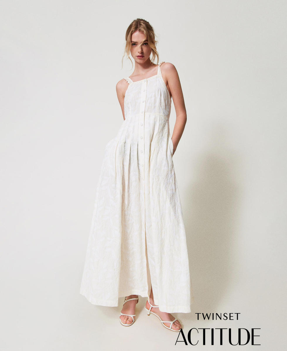 Long muslin dress with embroidery Sugar White Woman 251AP2520_00632_PA