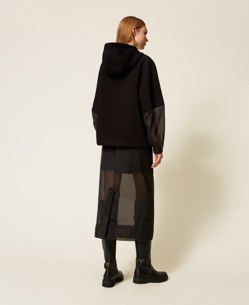 Sweat-shirt en scuba et organza Noir Femme 252TP2194_00006_03