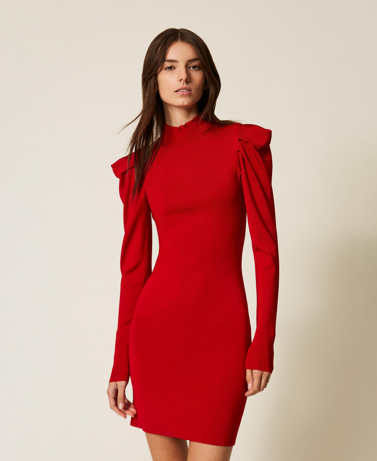 Abito corto in maglia con drappeggio Rosso Ciliegia Donna 252AT3010_00034_01