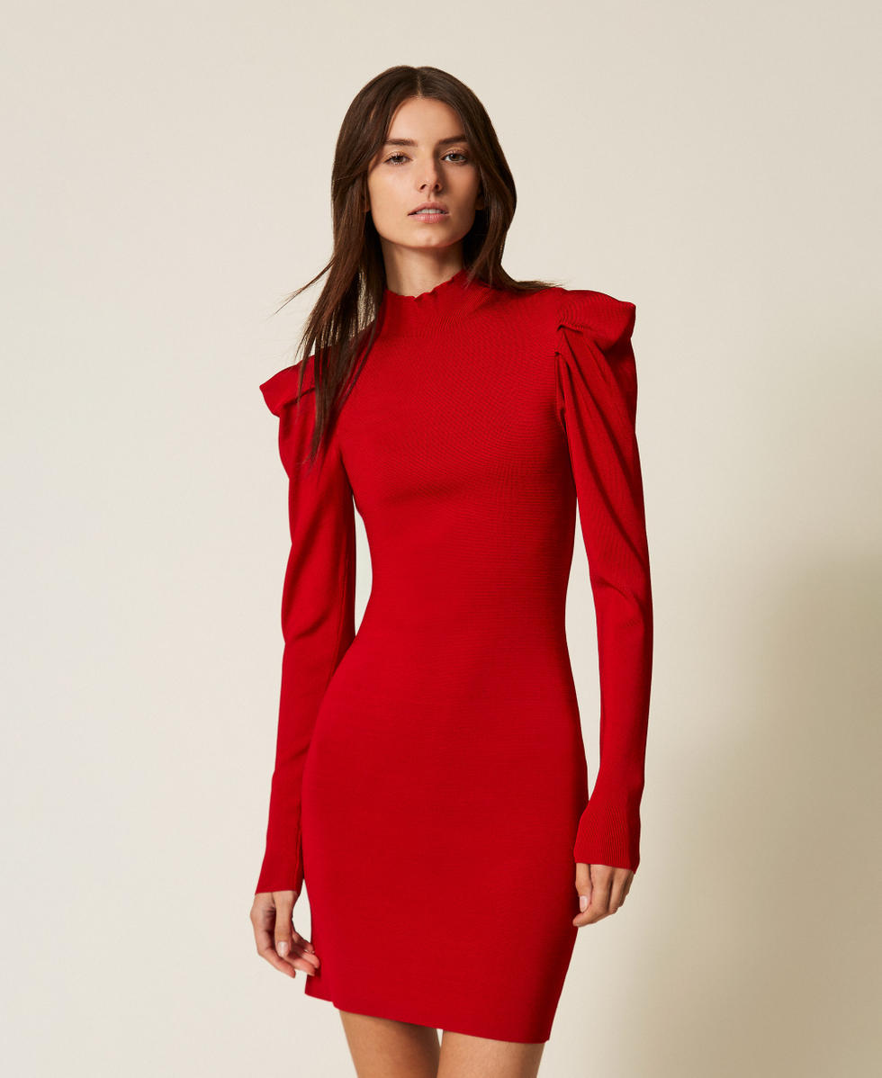 Short knit dress with draping Cherry Red Woman 252AT3010_00034_01