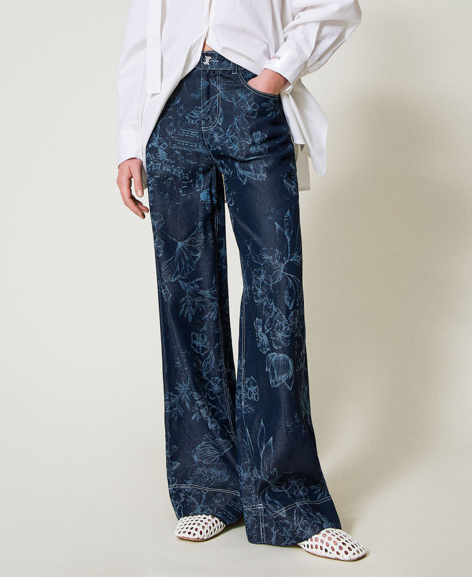 MYFO palazzo trousers in floral denim Denim Toile de Jouy Woman 251AQ2112_12433_04