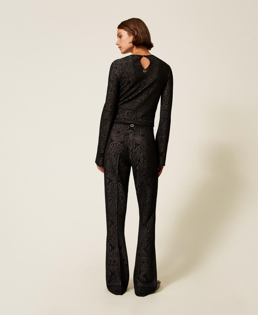 Pantalon &eacute;vas&eacute; en maille ajour&eacute;e Noir Femme 252TP3383_00006_03