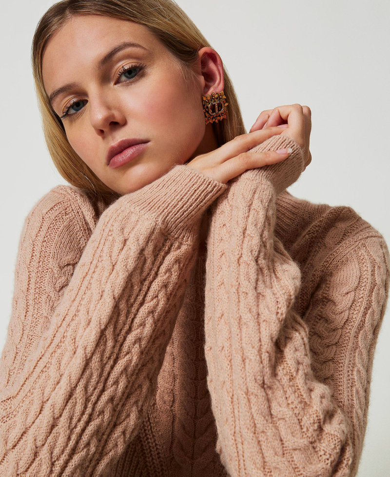 Wool blend cable knit jumper Light Sandy Brown Woman 242TT3071_12044_01