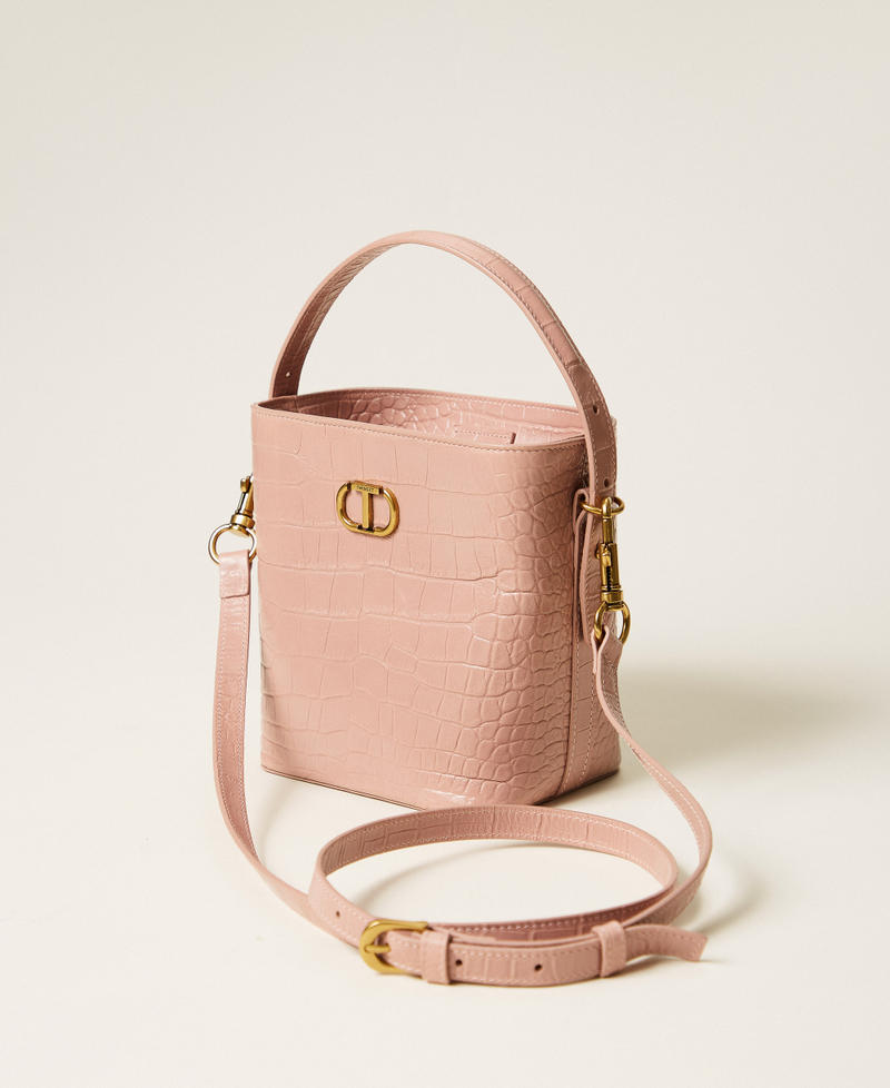 Borsa a secchiello in pelle a stampa coccodrillo Rosa Parisienne Donna 252TD8257_00714_02