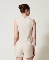Linen blend shorts with embroidery Mother Of Pearl Woman 251TP2162_00059_03