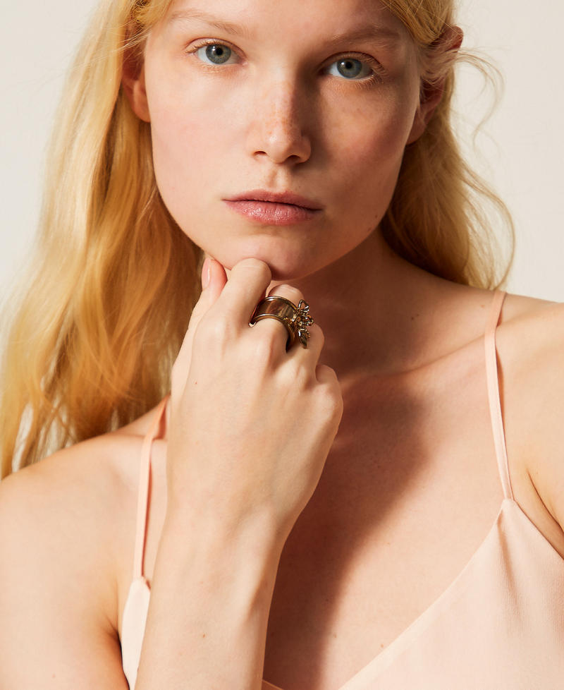 Ring with flower and rhinestones Old Gold Woman 261TA4020_12616_T0