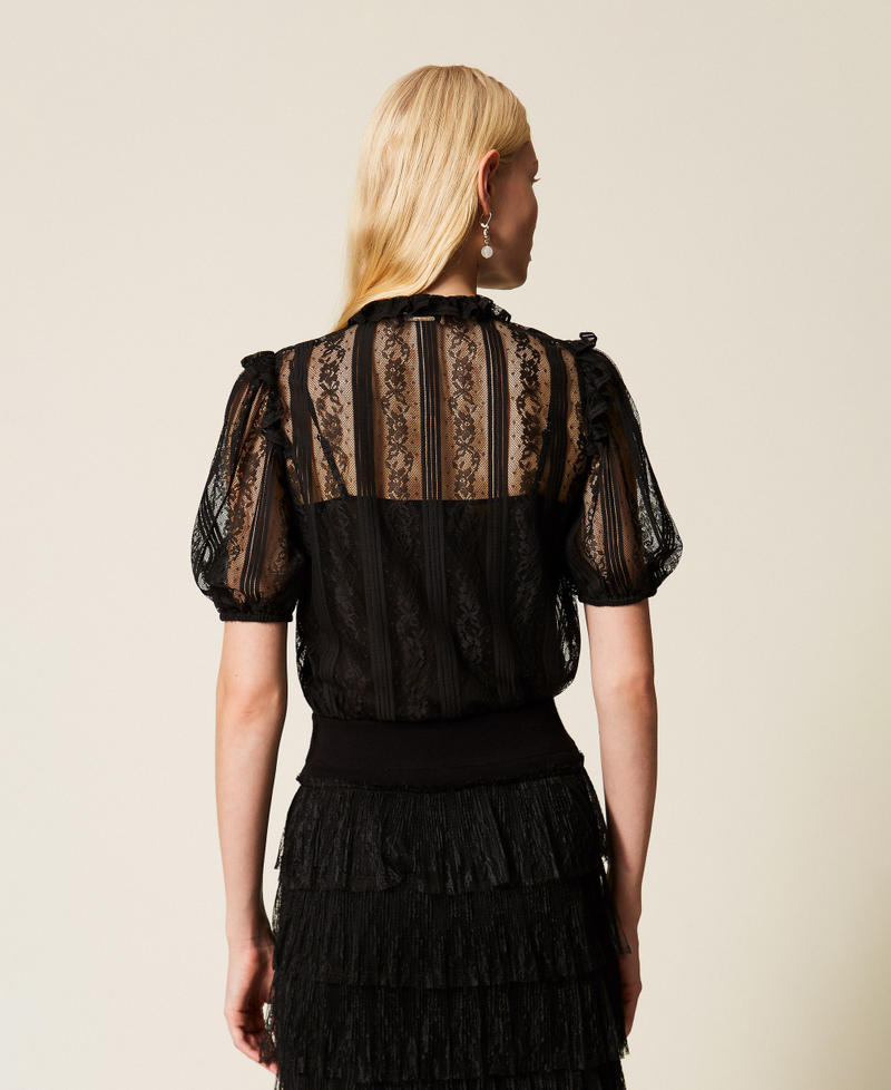 Bluse aus Spitze im Streifen-Dessin Schwarz Frau 261TP2540_00006_03
