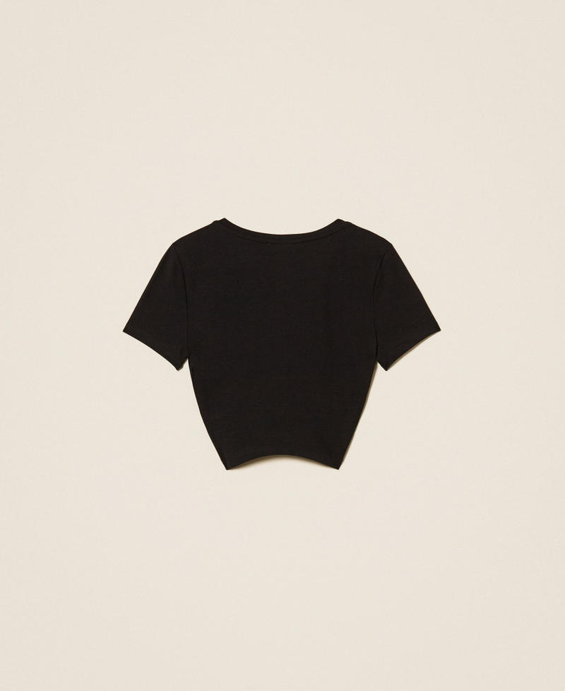T-shirt con logo e incrocio Nero Bambina 261GJ2256_00006_S1