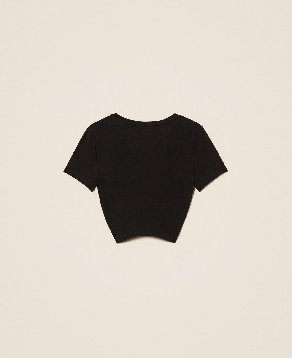 T-shirt con logo e incrocio Nero Bambina 261GJ2256_00006_S1