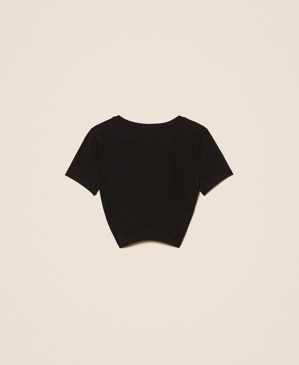 T-shirt avec logo et finition crois&eacute;e Noir Fille 261GJ2256_00006_S1
