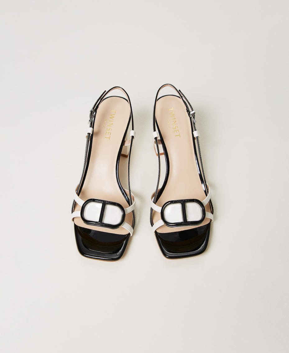 Faux patent leather multicolour sandals Bicolour "Snow" White / Black Woman 251TCP072_02866_04