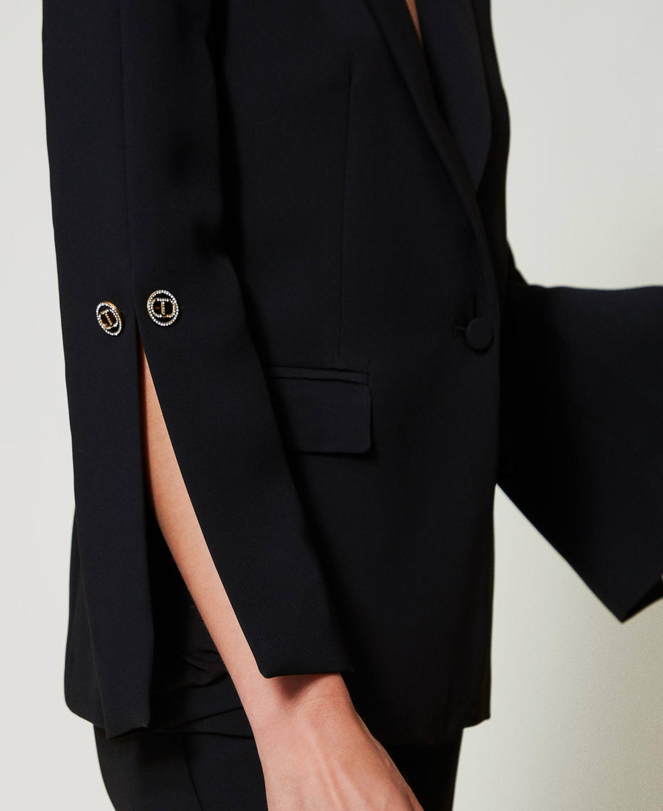 Cady cr&ecirc;pe blazer with cufflinks Black Woman 242TP2350_00006_04