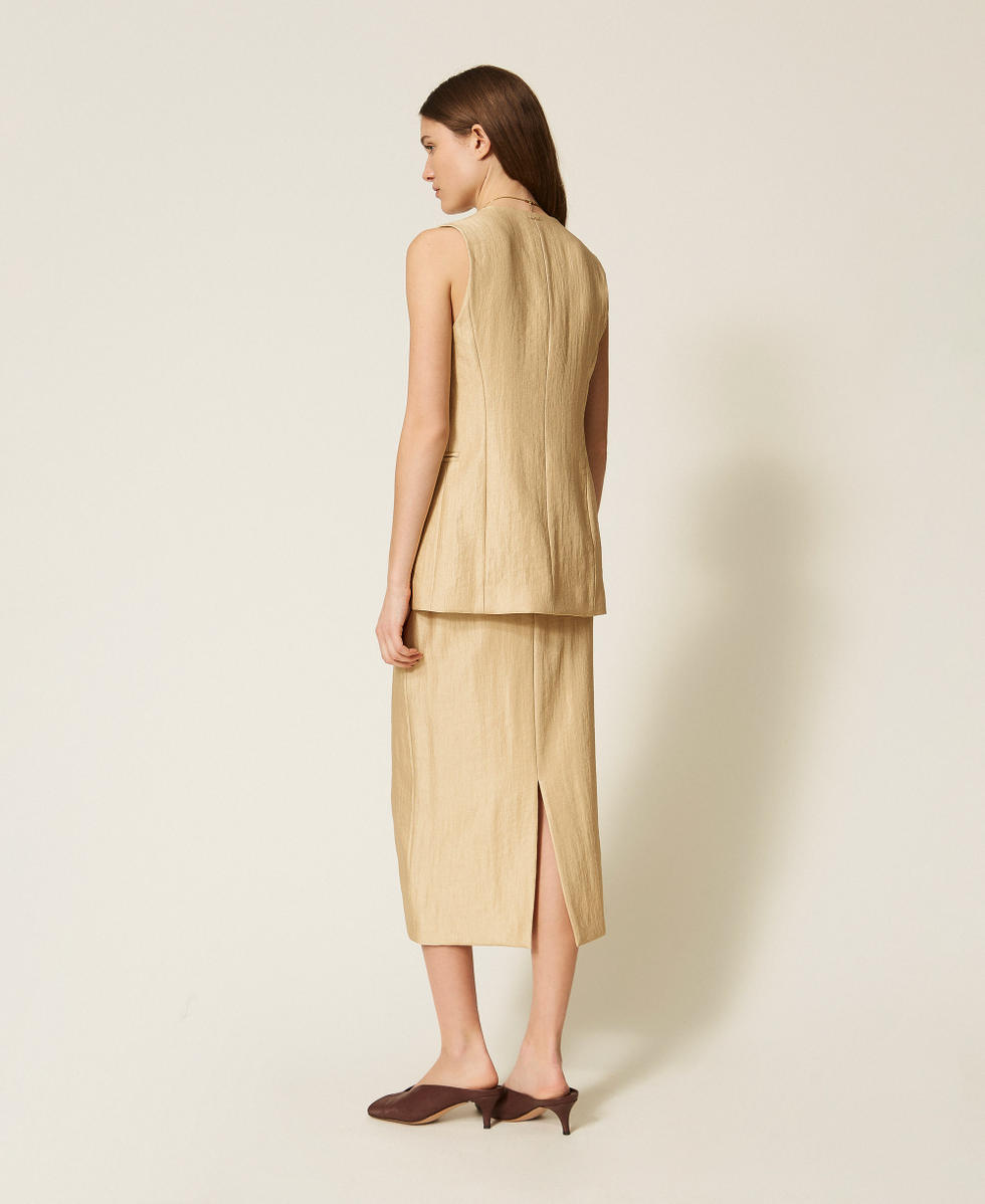 Jupe mi-longue lam&eacute;e Golden Beige Femme 261TT2534_13506_03