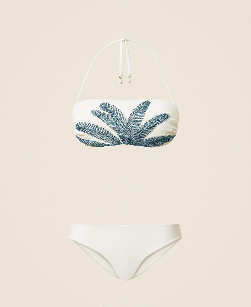 Fascia da bagno con ricamo e brasiliana Bicolor Off White / Blu Mediterraneo Donna 261LMMF11_13470_S0