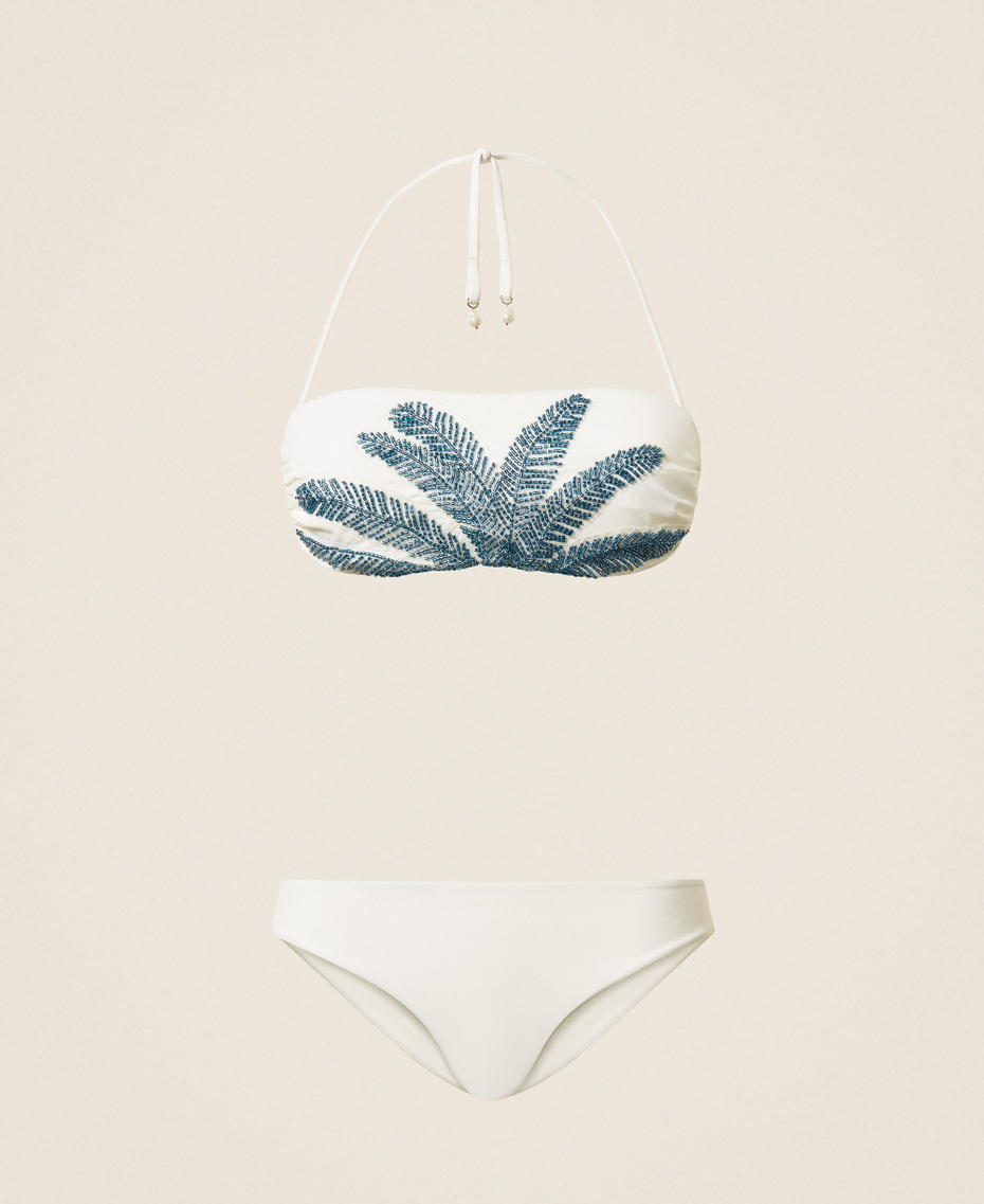 Fascia da bagno con ricamo e brasiliana Bicolor Off White / Blu Mediterraneo Donna 261LMMF11_13470_S0