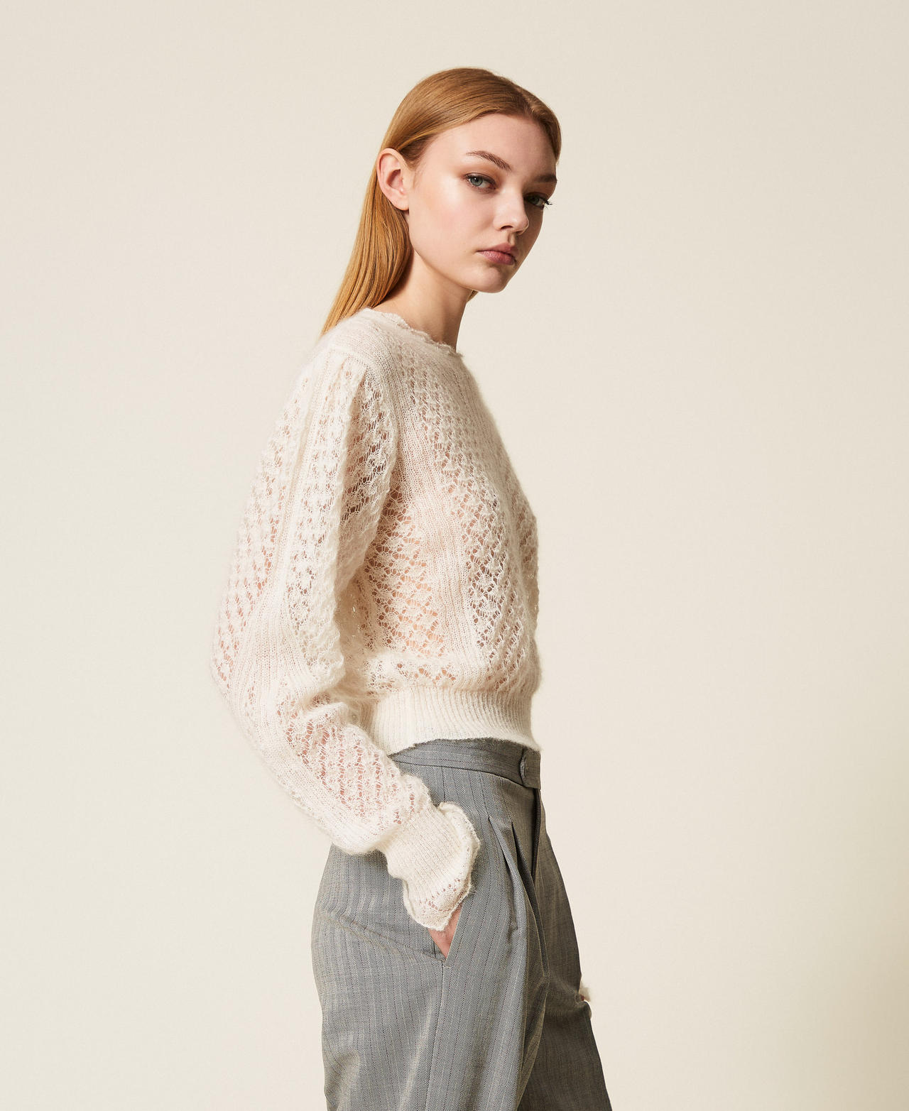 Pullover aus Mohairmischung Weiß Schnee Frau 252TP3520_00282_02
