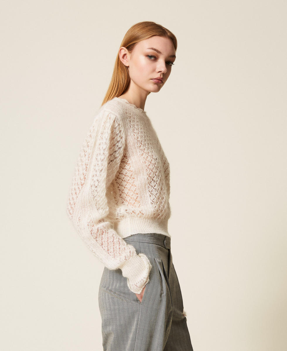 Pull en mohair m&eacute;lang&eacute; Blanc Neige Femme 252TP3520_00282_02