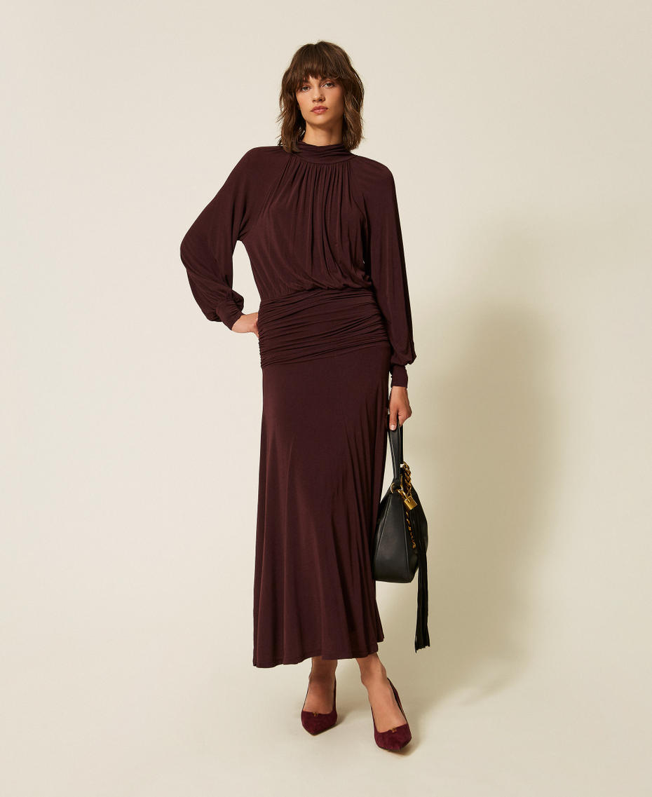 Long dress with draping "Wine tasting" Purple Woman 262TF2061_05609_T0