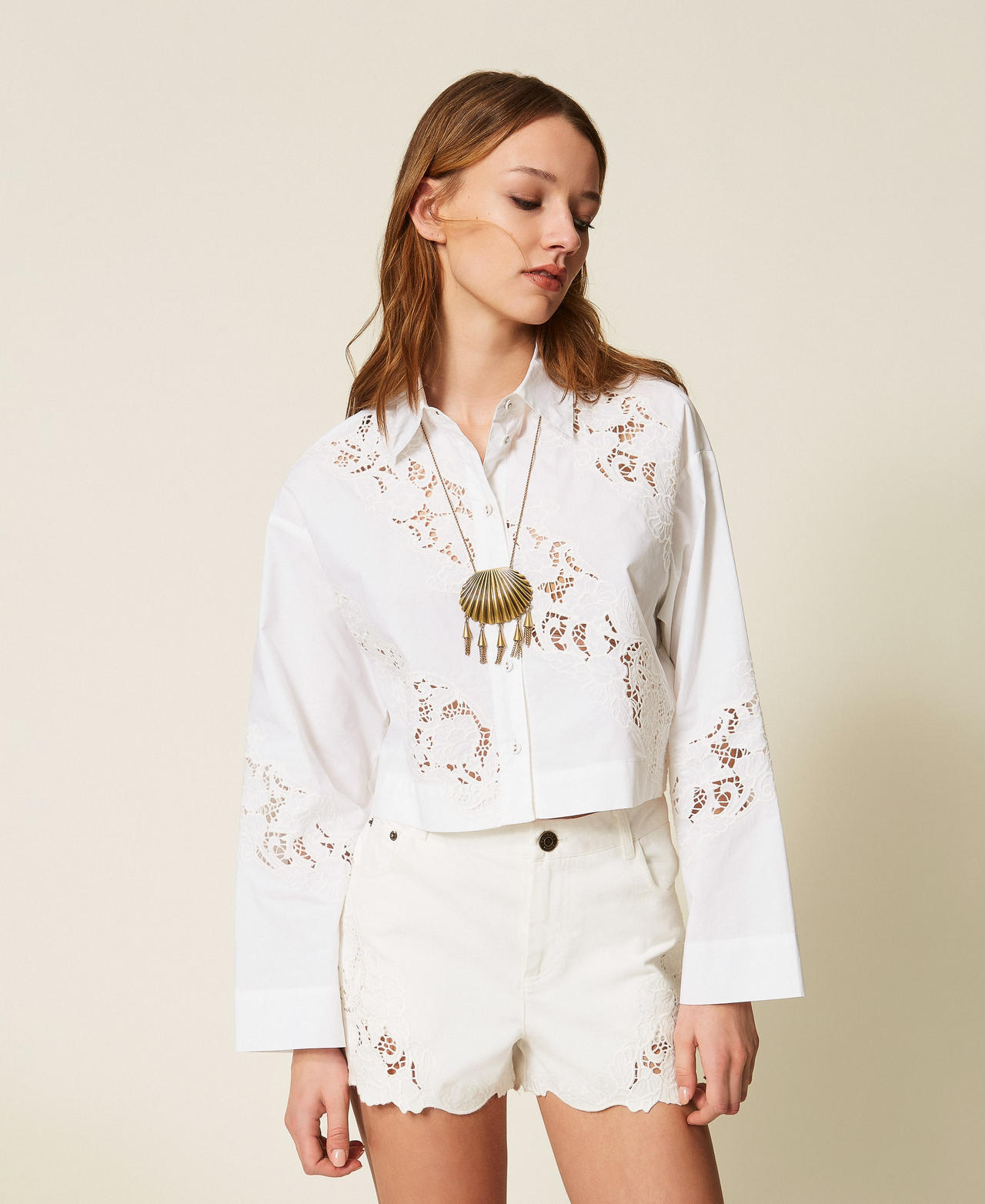 Рубашка из поплина и сангалло Белый женщина 261TT2031_00001_02