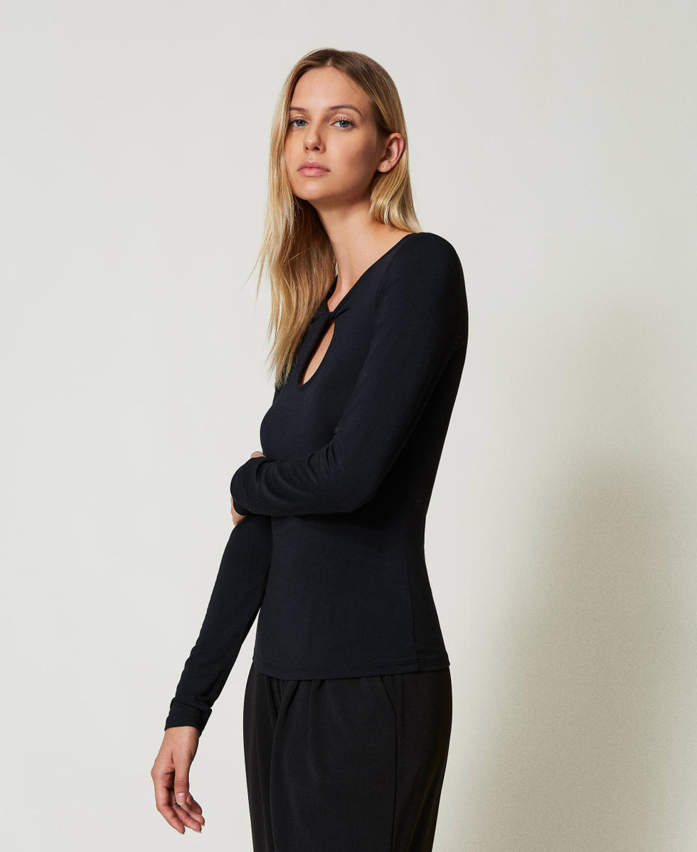 T-shirt ajour&eacute; Noir Femme 242LL2UBB_00006_02